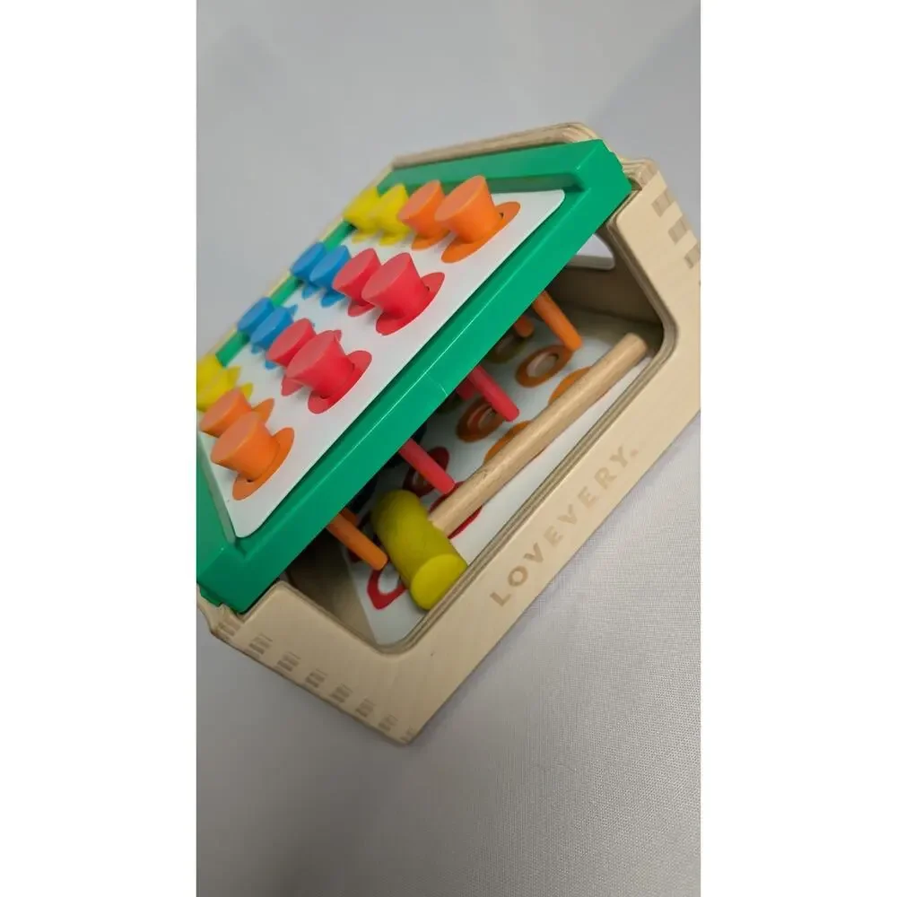 Lovevery Wooden Pounding Peg Toy Mallet Pattern Card Hammering Full Set Complete